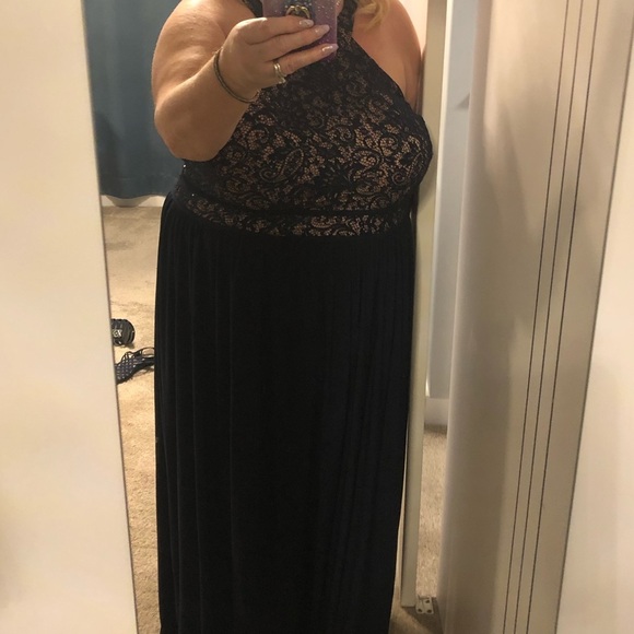 🌟HP🌟 PLUS 22W Navy/Nude sequins Lace Halter Bodice Navy Jersey Maxi Skirt - Picture 6 of 14